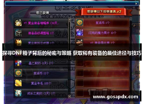 探寻DNF箱子背后的秘密与策略 获取稀有装备的最佳途径与技巧